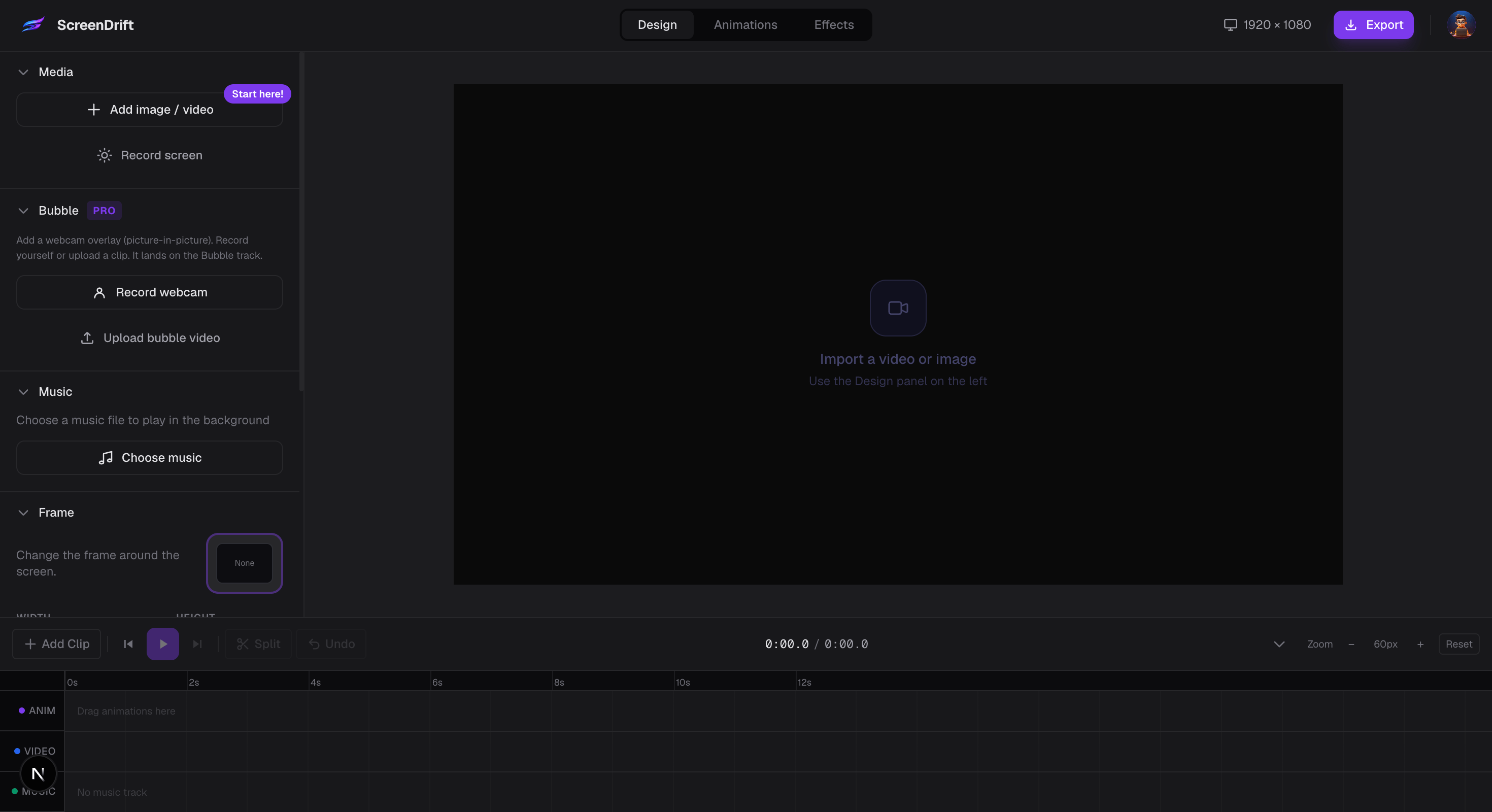 ScreenDrift editor with a screen recording tilted in 3D space